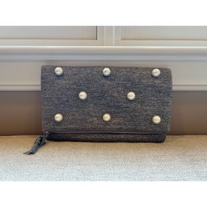 Stella & Dot Madison Clutch Gray Neoprene + Pearls